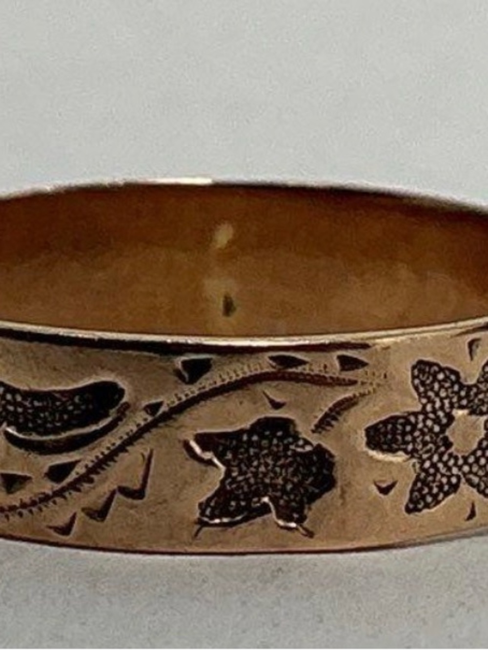 Floral Etched 10k Rose Gold Cigar Band Ring